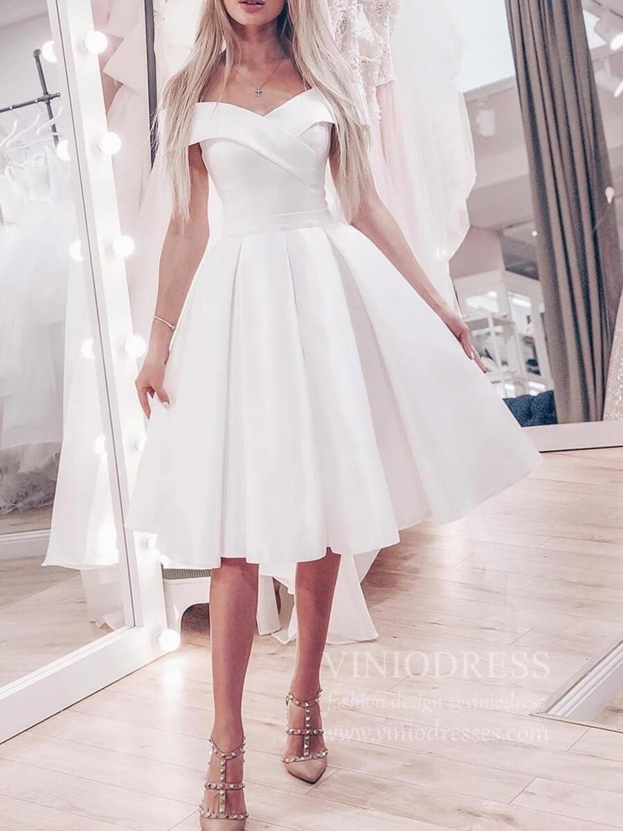 Off the Shoulder Ivory Homecoming Dresses Knee Length Prom Dress SD127 Viniodress Off the Shoulder Ivory Homecoming Dresses Knee Length Prom Dress SD127 Viniodress