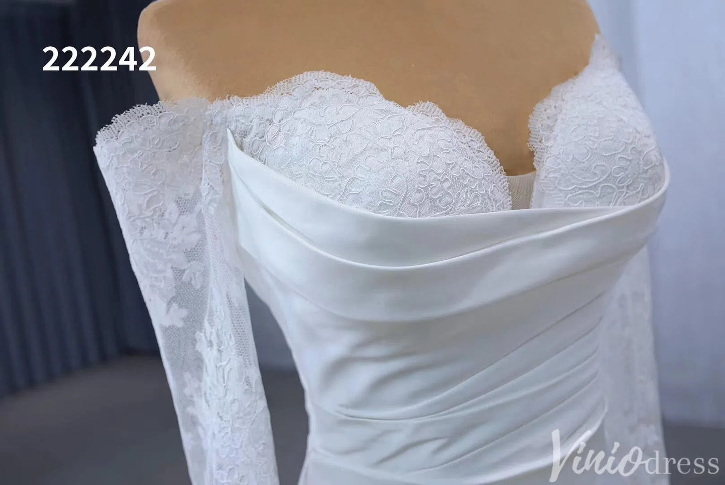 Off the Shoulder Lace Wedding Dresses Sheath Modern Bridal Dress with Sleeves 222242-wedding dresses 2025 -Viniodress-Ivory-Custom Size-