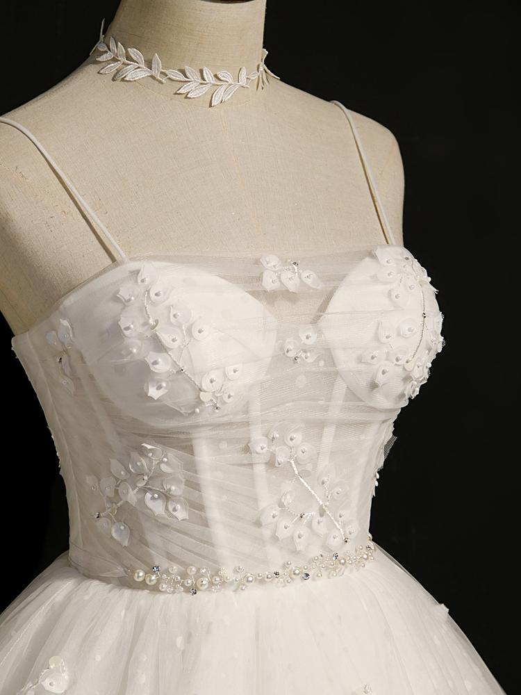 Off White Dotted Lace Homecoming Dresses Spaghetti Strap Party Dress SD1376-Homecoming Dresses 2025 -VINIODRESS-US2-Ivory-