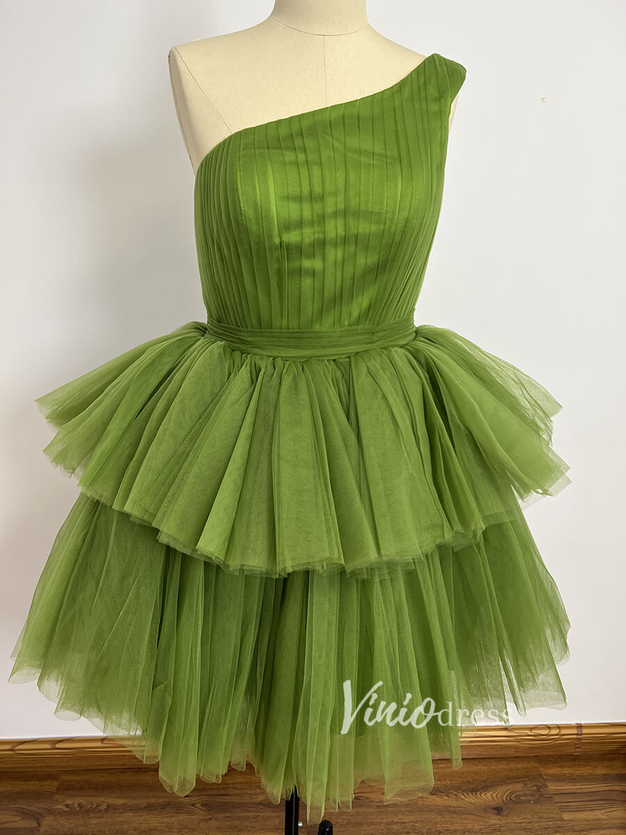 One Shoulder Blush Pink Homecoming Dresses Pleated Tulle Tutu Dress SD1241-Homecoming Dresses 2025 -Viniodress-Blush Pink-Custom Size-
