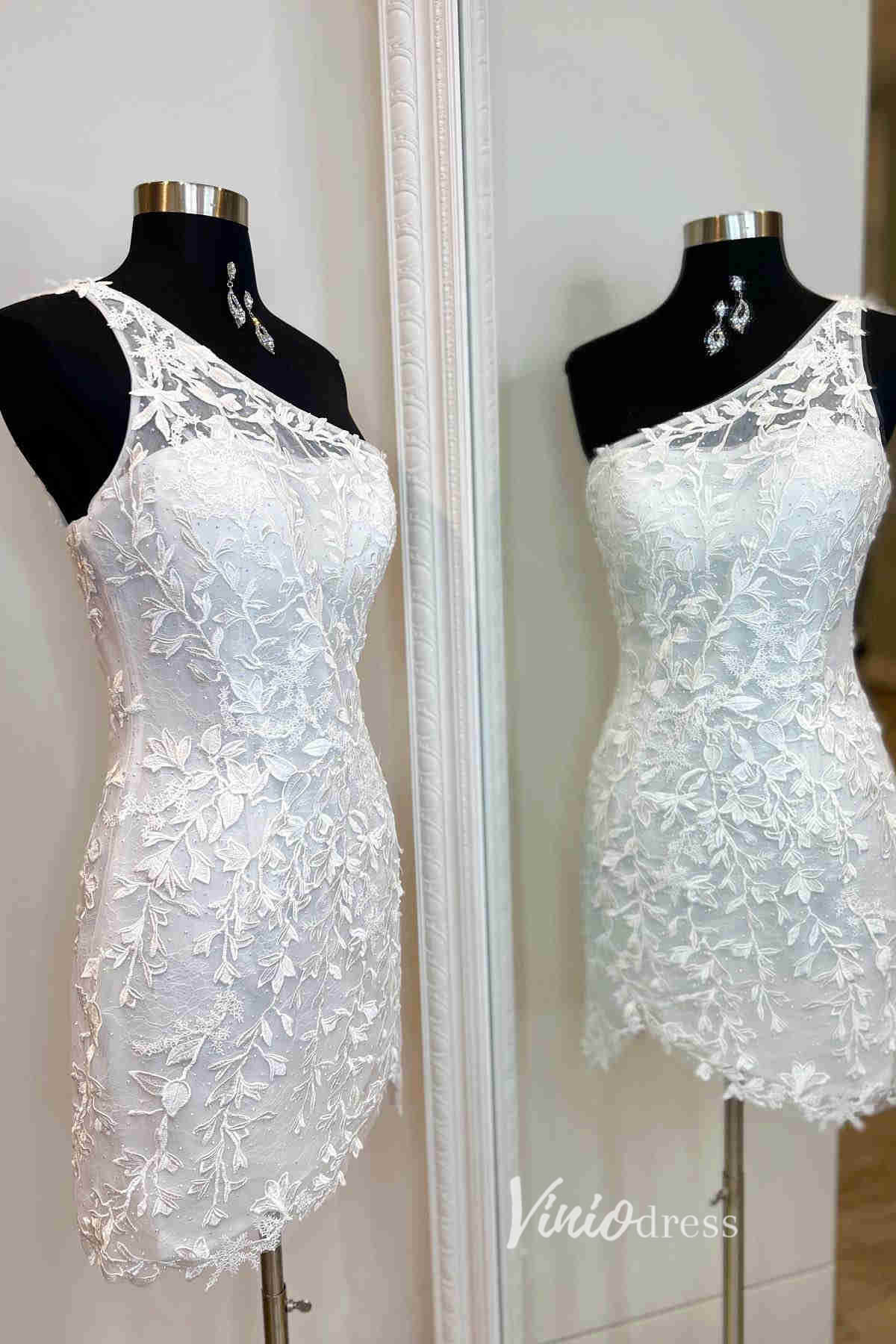 One Shoulder Lace Bodycon Homecoming Dresses Mini Cocktail Dress SD1240D-Homecoming Dresses 2025 -Viniodress-Ivory-Custom Size-