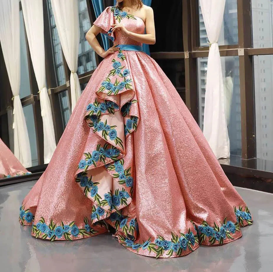 One Shoulder Pink Quinceanera Dresses Sweet 15 Dress FD1144 viniodress-prom dresses 2025 -Viniodress-Pink-US 2-