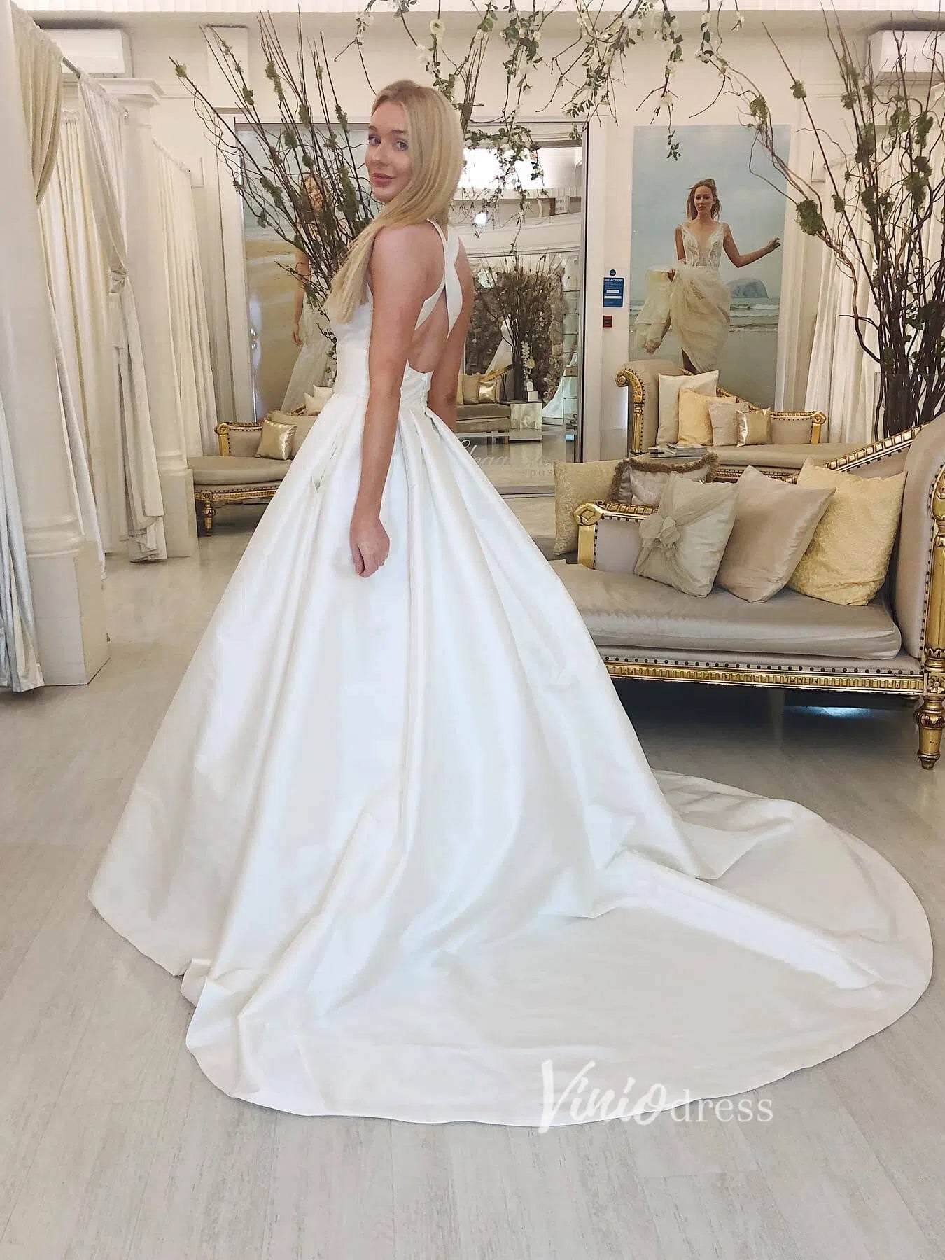 Open Back Satin Minimalist Wedding Dresses with Pockets VW1323-wedding dresses 2025 -Viniodress-Ivory-Custom Size-