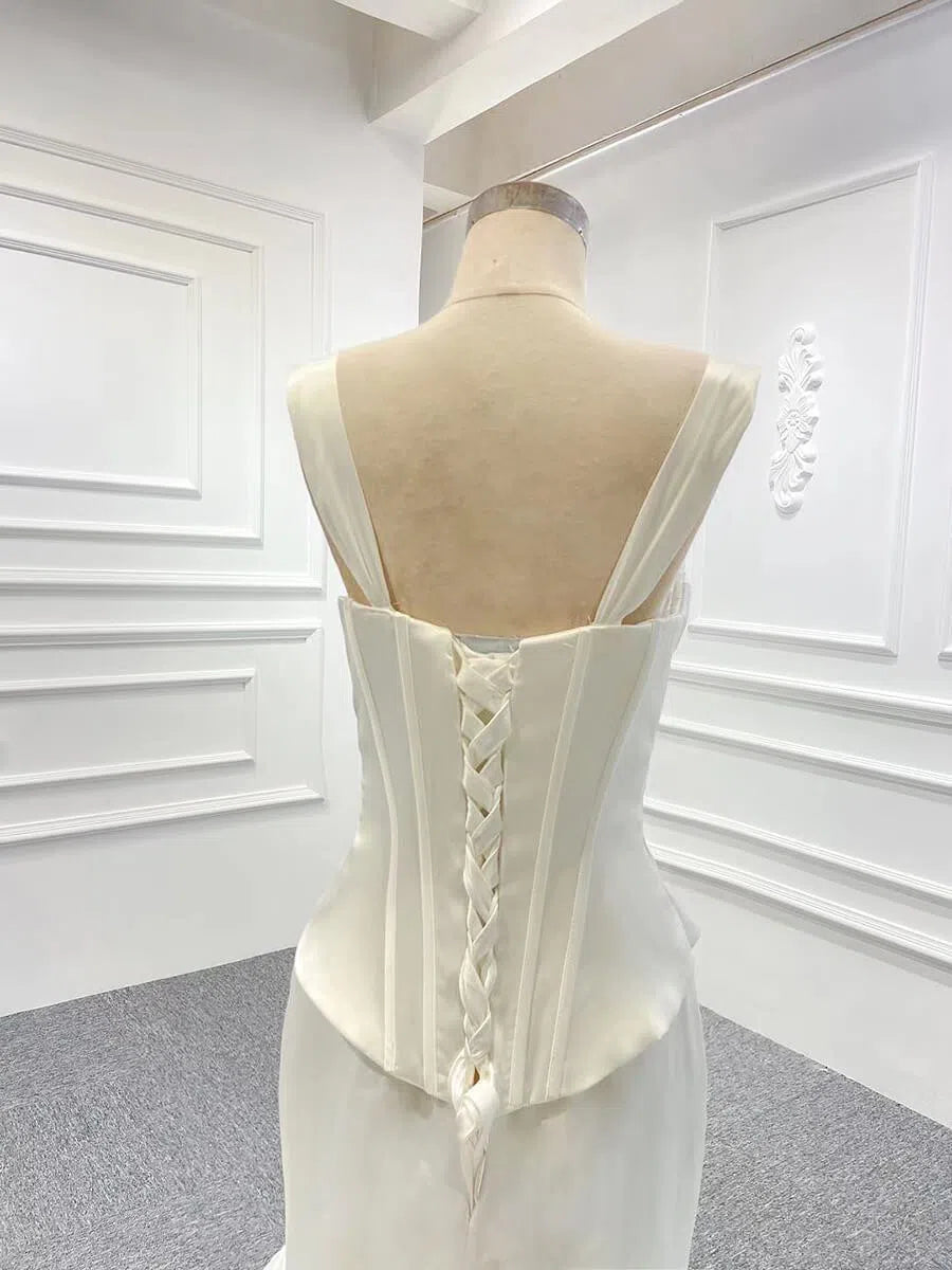 Pale Move Mermaid Prom Dresses Wide Strap Wedding Dress FD2423-wedding dresses 2025 -Viniodress-Pale Mauve-Custom Size-