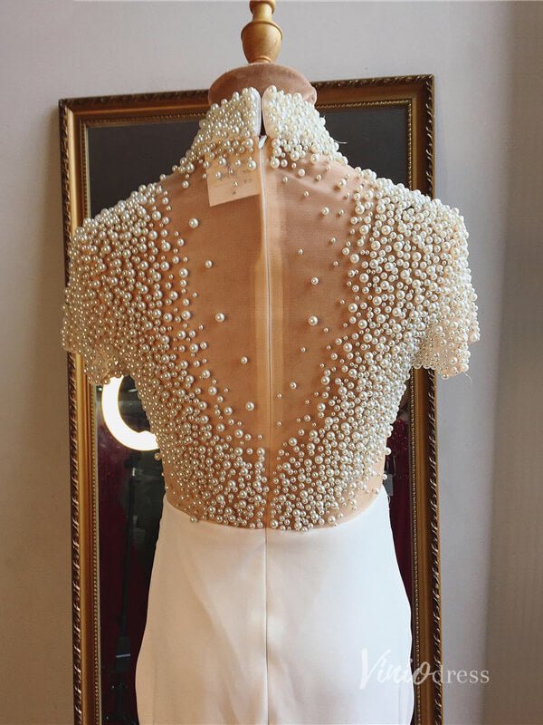 Pearl Mermaid Evening Dresses High Neck Mother of the Bride Dresses AD1131-Evening Dresses 2025 -Viniodress-Pink-US 2-