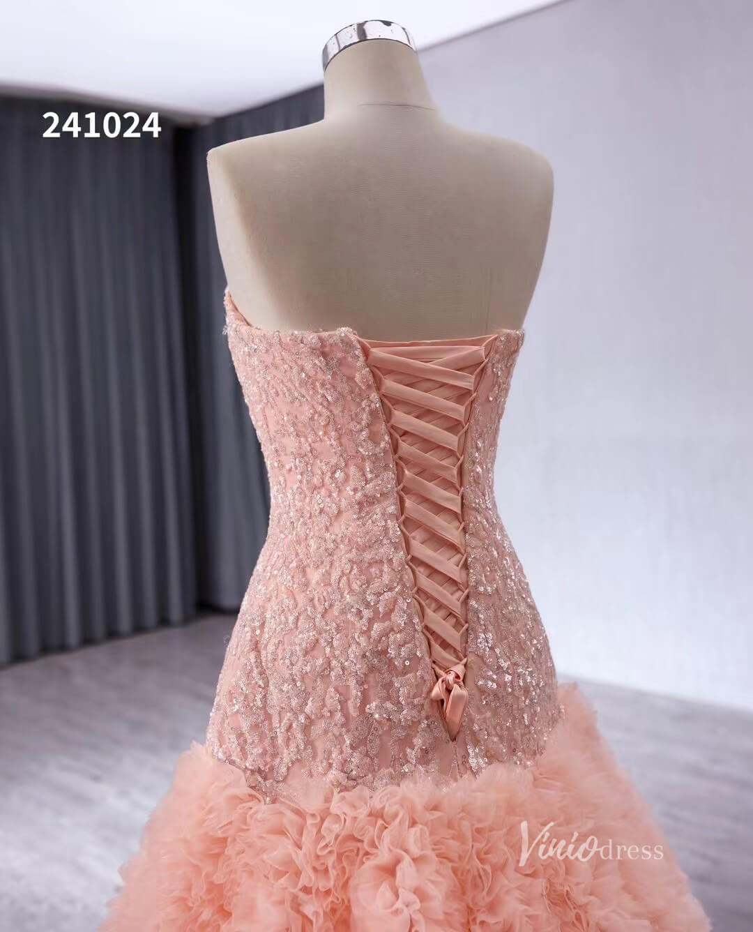 Pink Beaded Ruffled Wedding Dresses Strapless Quinceanera Dress 241024-Quinceanera Dresses 2025 -Viniodress-Pink-Custom Size-
