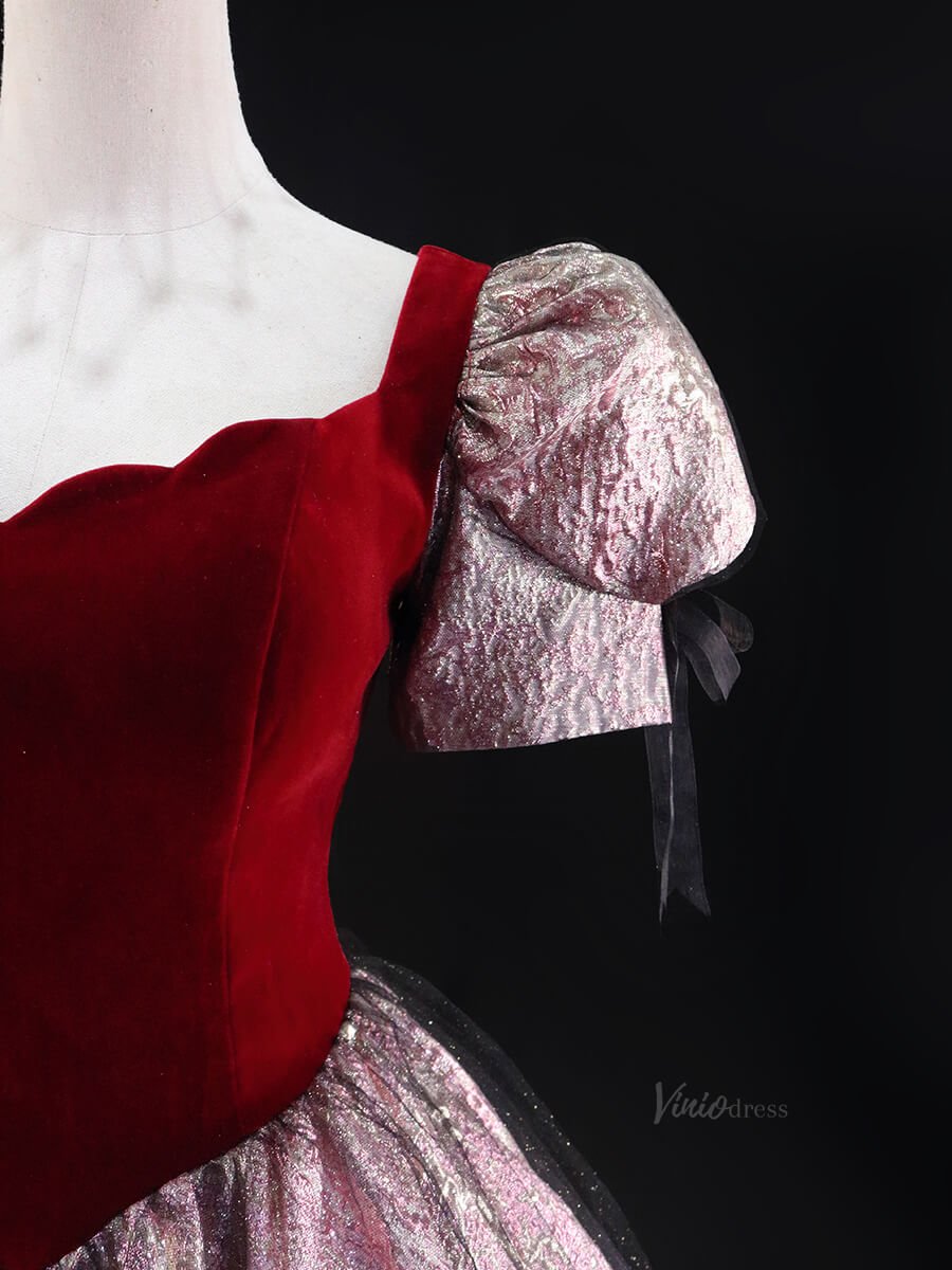 Pink Jacquard Prom Dresses with Puffed Sleeve, Red Velvet Bodice, Quinceanera Dresses SU024-prom dresses 2025 -Viniodress-Pink-Custom Size-