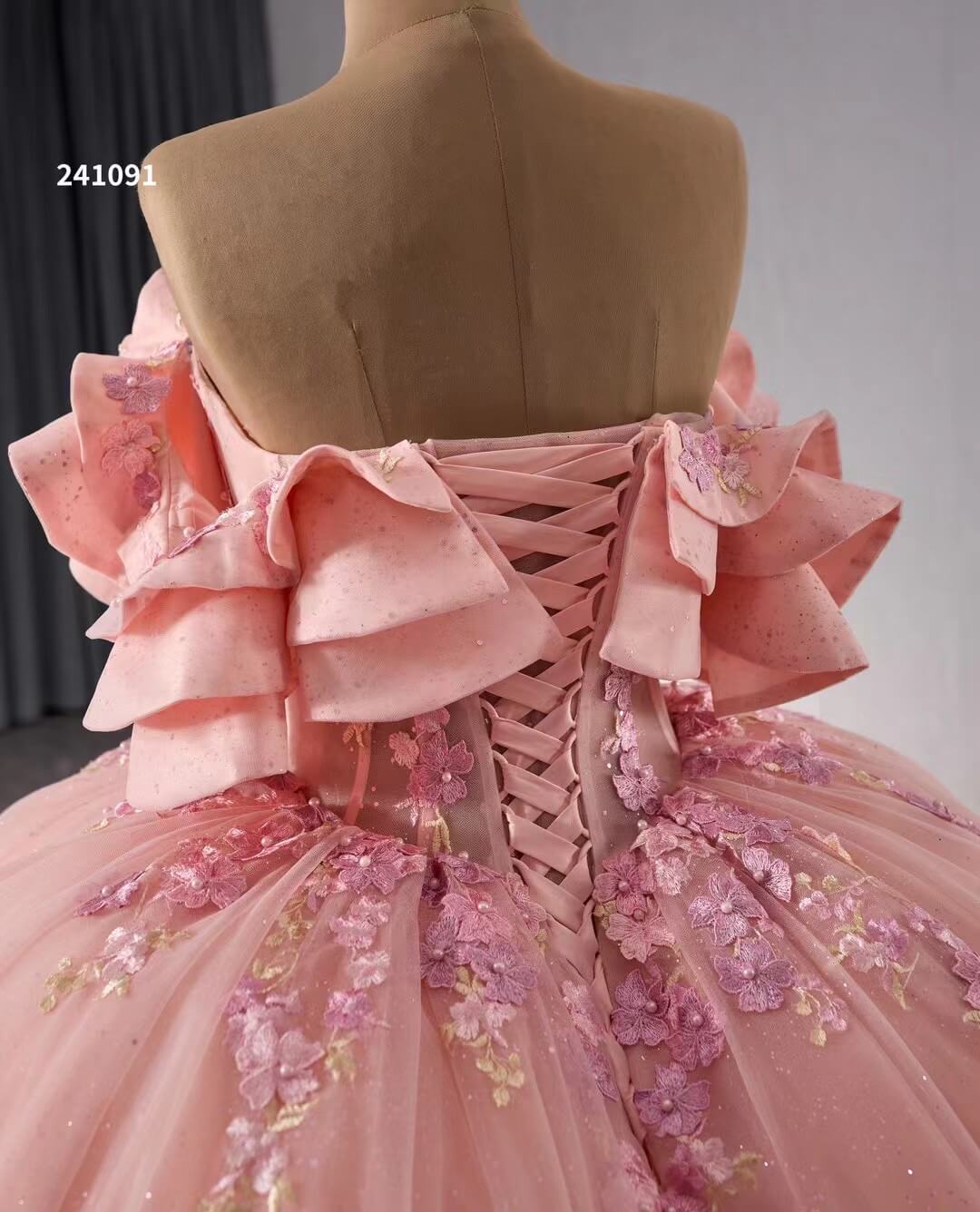 Pink Lace Applique Layered Wedding Gowns Convertible Quince Dress 241091-Quinceanera Dresses 2025 -Viniodress-Pink-Custom Size-