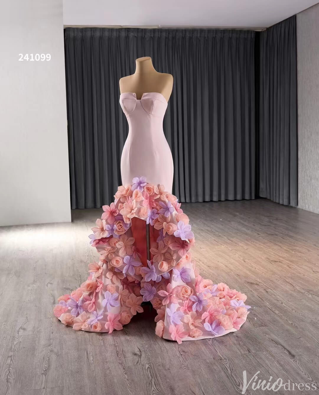 Pink Lilac Flower Mermaid Prom Dresses High Low,Removable Long Sleeves 241099-Prom Dresses 2025 -Viniodress-Pink-Custom Size-