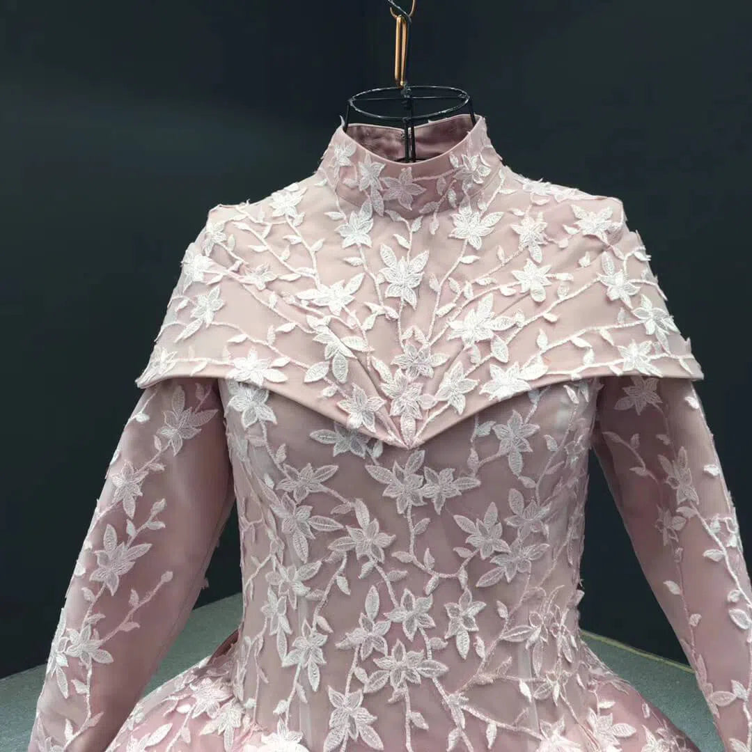 Pink Long Sleeve High Neck Prom Dresses Modest Muslim Formal Dress 66590 viniodress-prom dresses 2025 -Viniodress-As Picture-US 2-