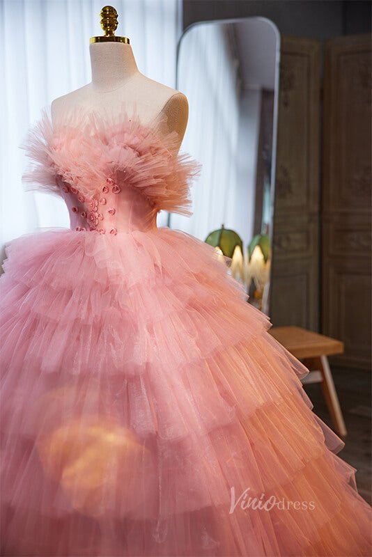 Pink Ruffled Quinceanera Dresses Strapless Ball Gown AD1072-Quinceanera Dresses 2025 -Viniodress-Pink-Custom Size-