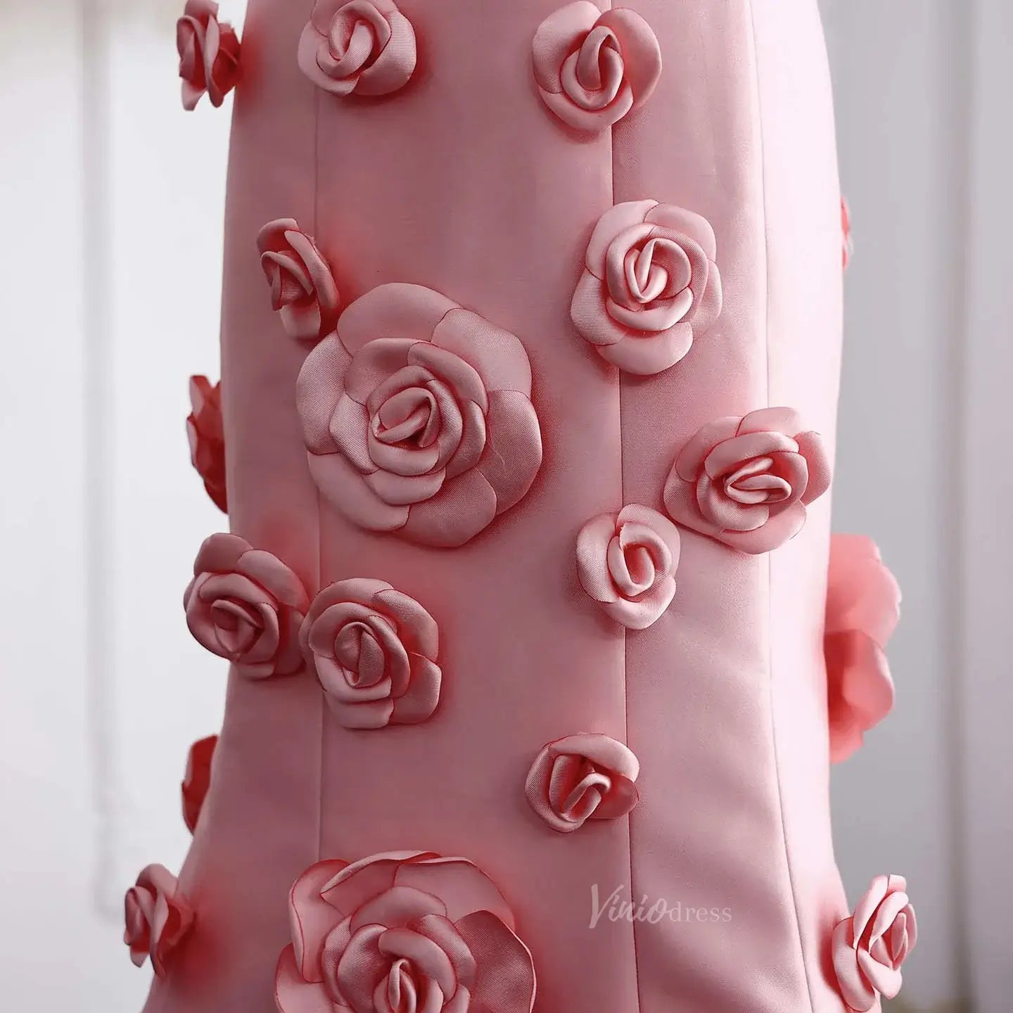 Pink Satin Mermaid Prom Dresses, Rose Flower, Ethereal Formal Dresses BD006-prom dresses 2025 -Viniodress-Pink-US 2-