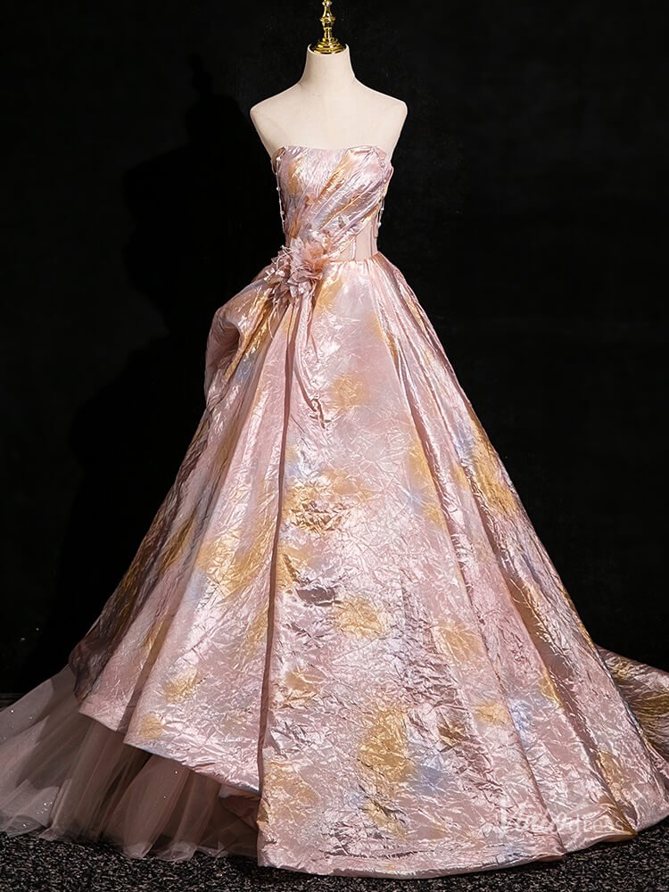 Pink Shimmering Off the Shoulder Prom Ball Gown Floral Pleated Quinceanera Dresses BG003-prom dresses 2025 -Viniodress-Pink-Custom Size-