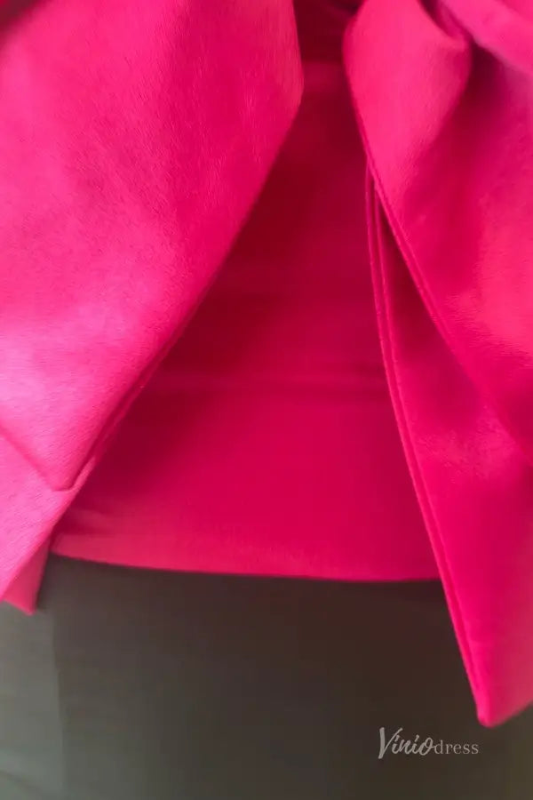 Pink Strapless Mini Homecoming Dress with Bow Black Bodycon Skirt – H1106-Homecoming Dresses 2025 -Viniodress-Hot Pink-Custom Size-