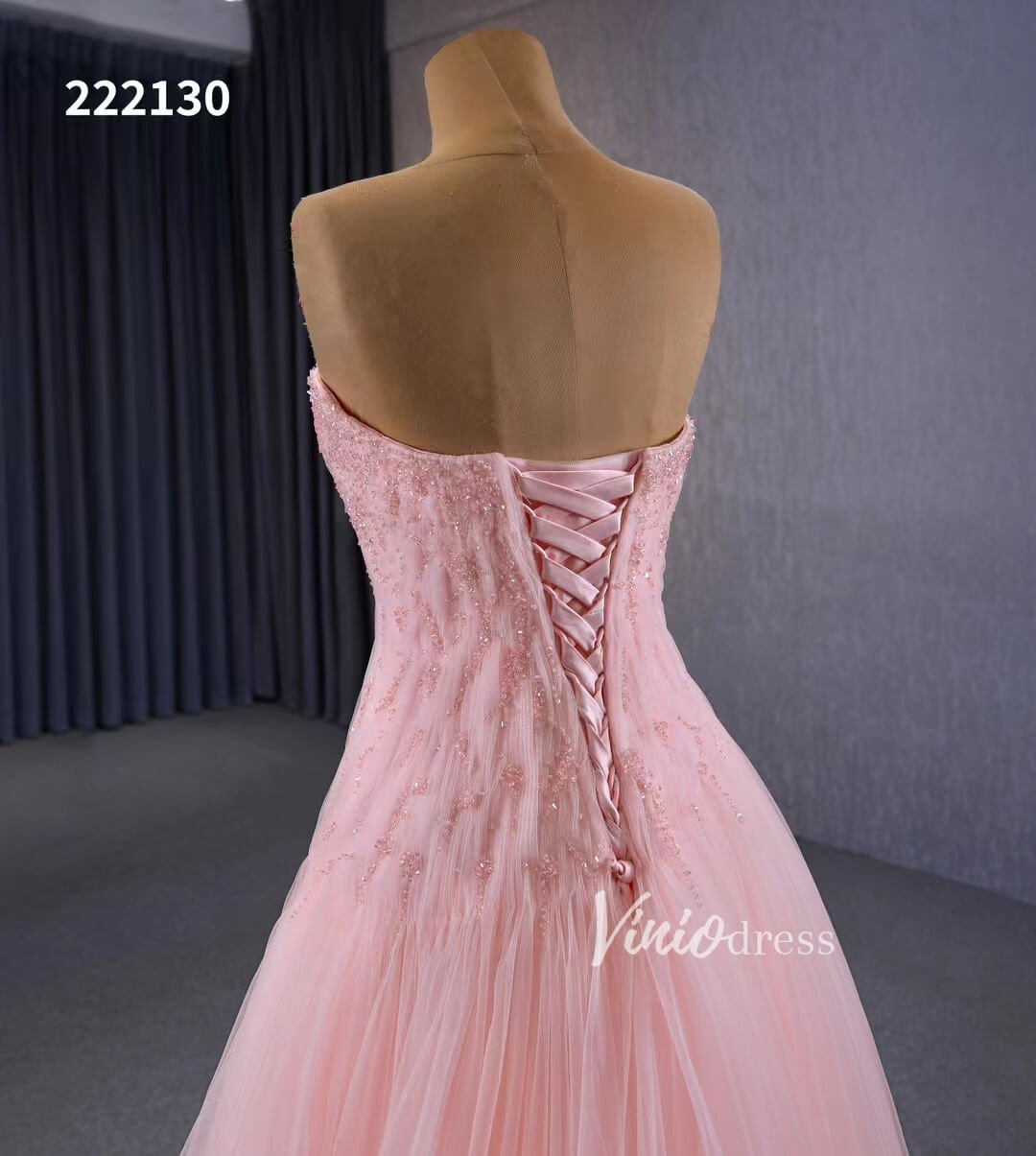 Pink Strapless Prom Dresses Beaded Tulle Formal Dress 222130-prom dresses 2025 -Viniodress-Pink-Custom Size-