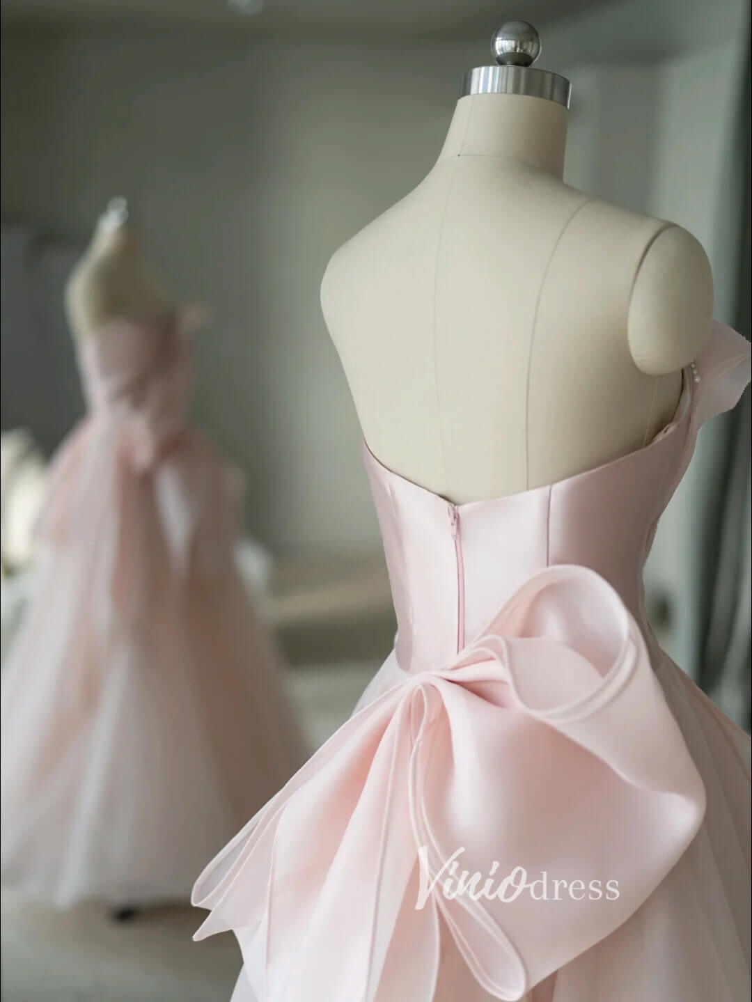 Pink Strapless Satin Prom Dresses Bow-Tie Formal Gown FD3416-prom dresses 2025 -Viniodress-Pink-Custom Size-