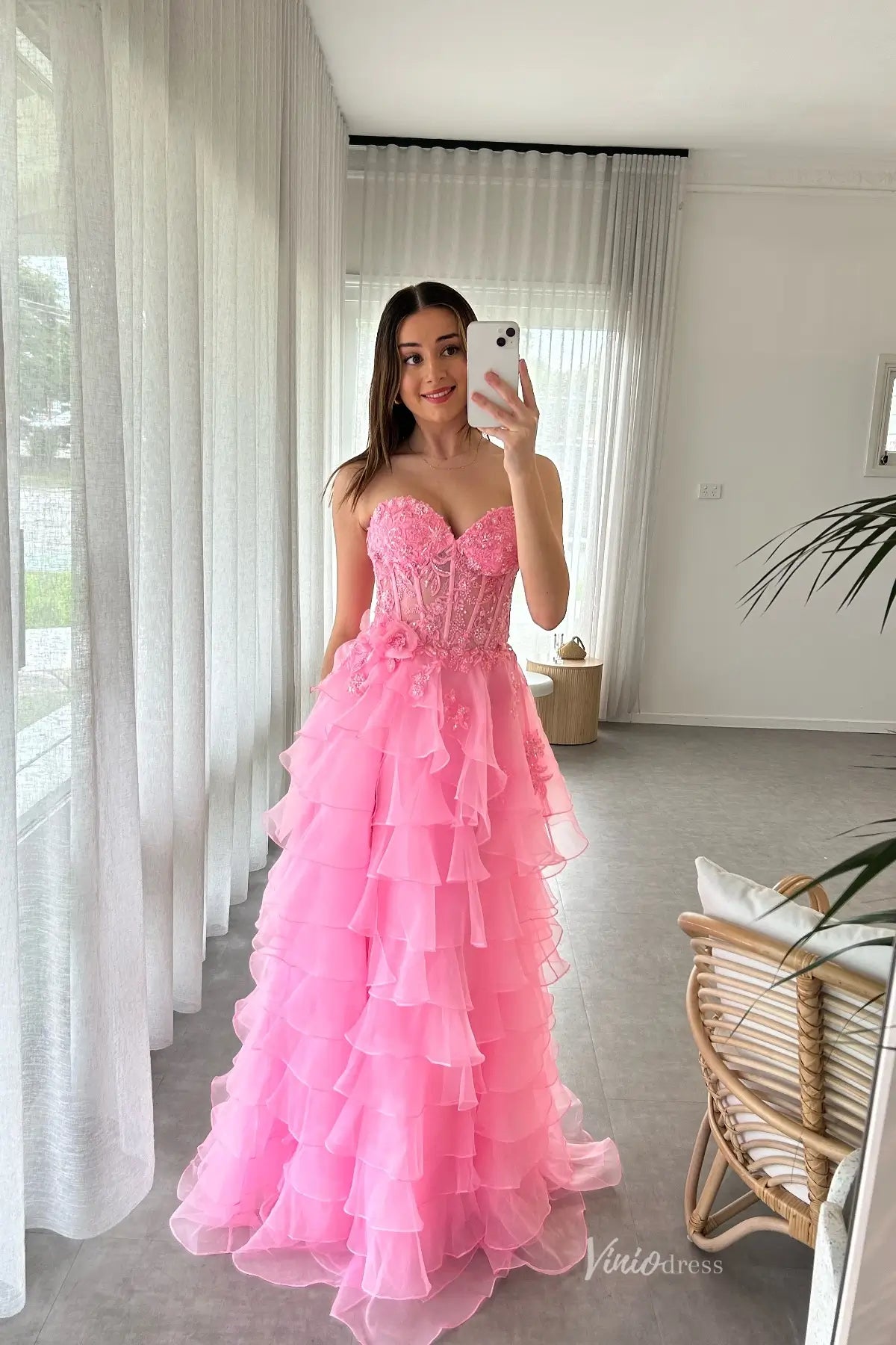 RF042-prom dresses 2026-Viniodress-Pink-Custom Size-