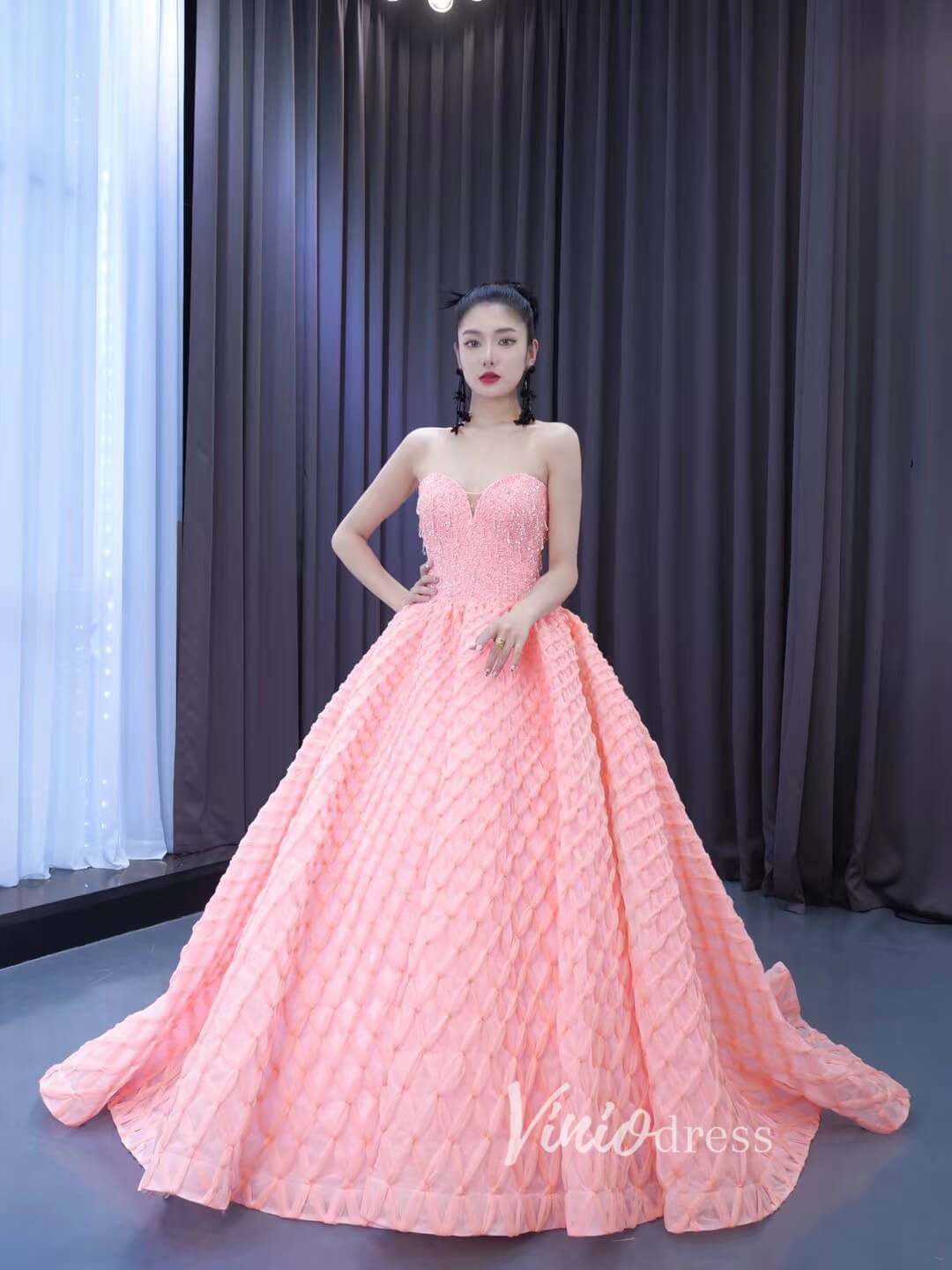 Pink Sweet 16 Dresses Braided Tulle Ball Gown Quince Dress 222227 Viniodress Pink Sweet 16 Dresses Braided Tulle Ball Gown Quince Dress 222227 Viniodress