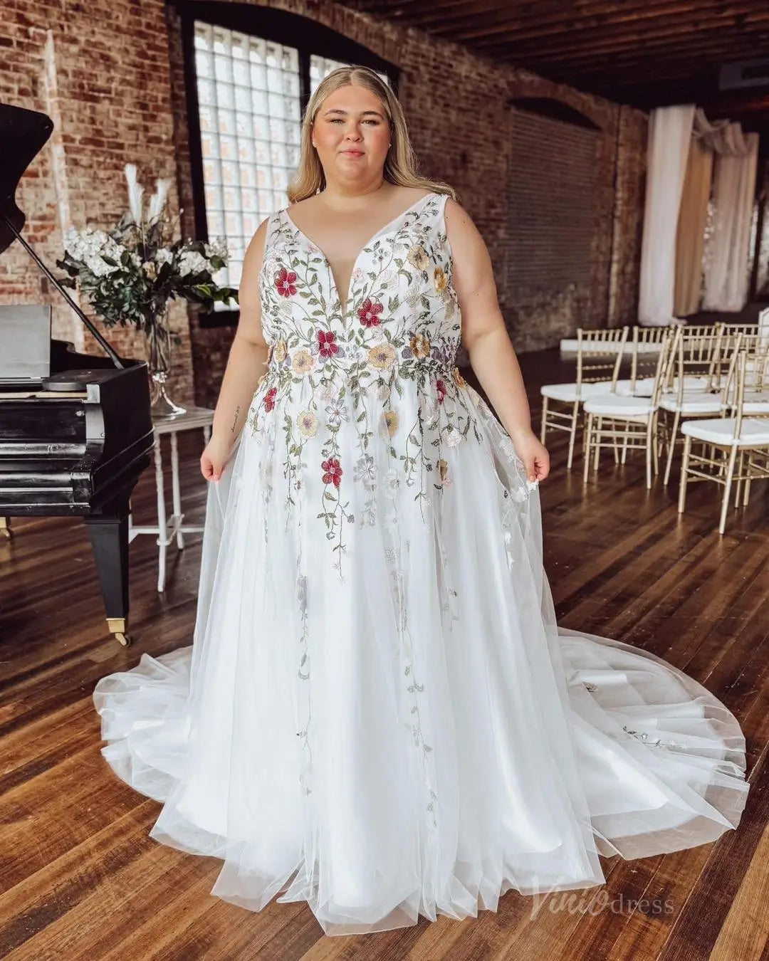 V Neck Custom Size Dresses Plus Size Whimsical Wedding Dress
