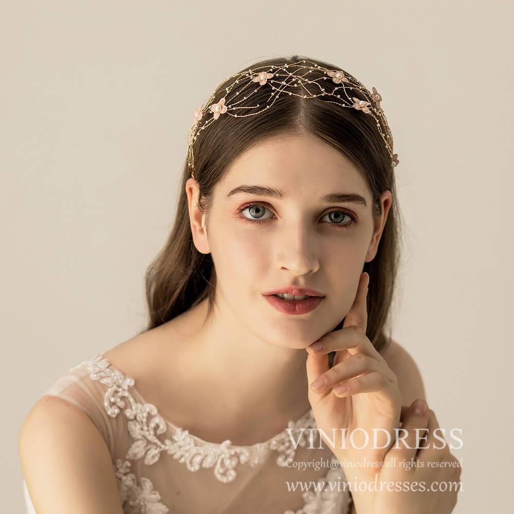 Pretty Pink Flowers Hair Vine AC1106-Headpieces 2025 -Viniodress-Headband-