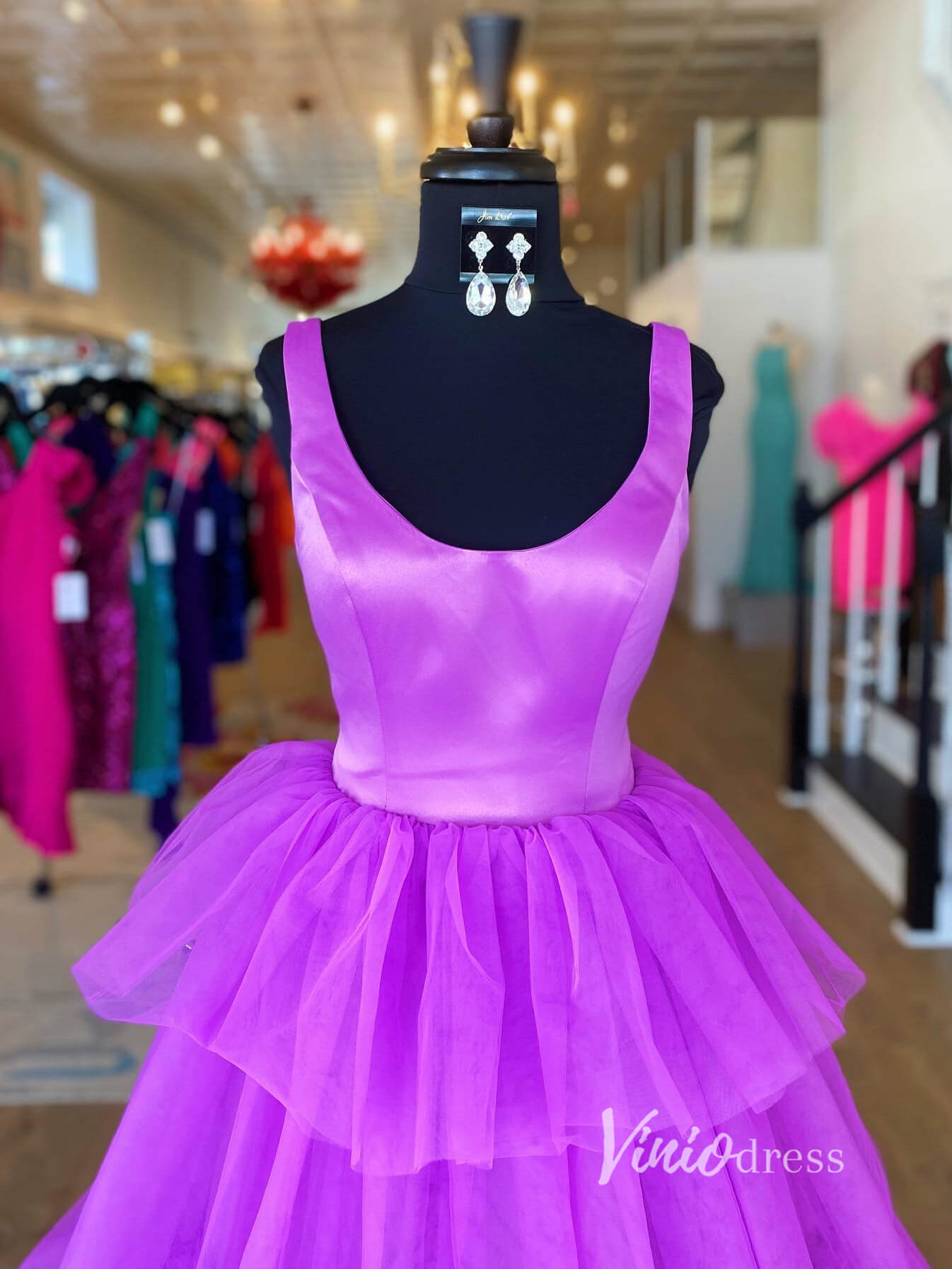 Purple Layered Ruffle Prom Dresses Scoop Neck Evening Dress FD2930-prom dresses 2025 -Viniodress-Purple-Custom Size-