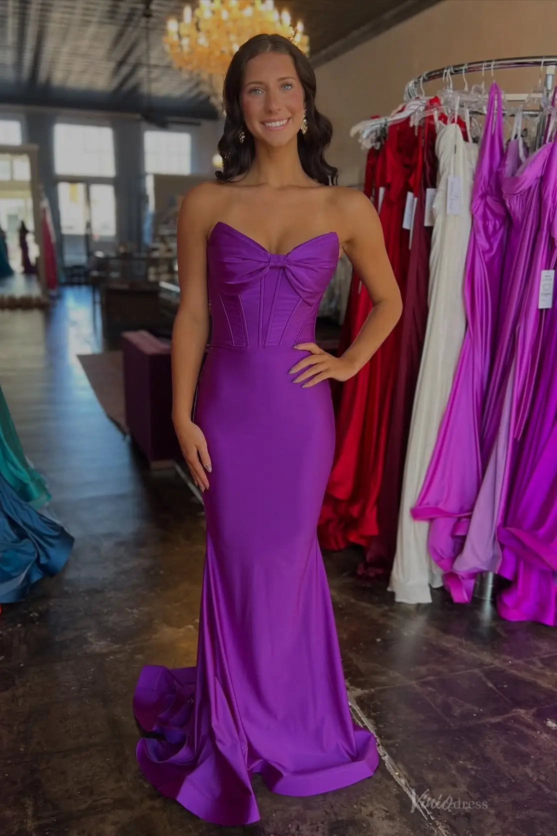 Purple Satin Mermaid Prom Dress with Bow Sweetheart Corset – SS372 –  Viniodress