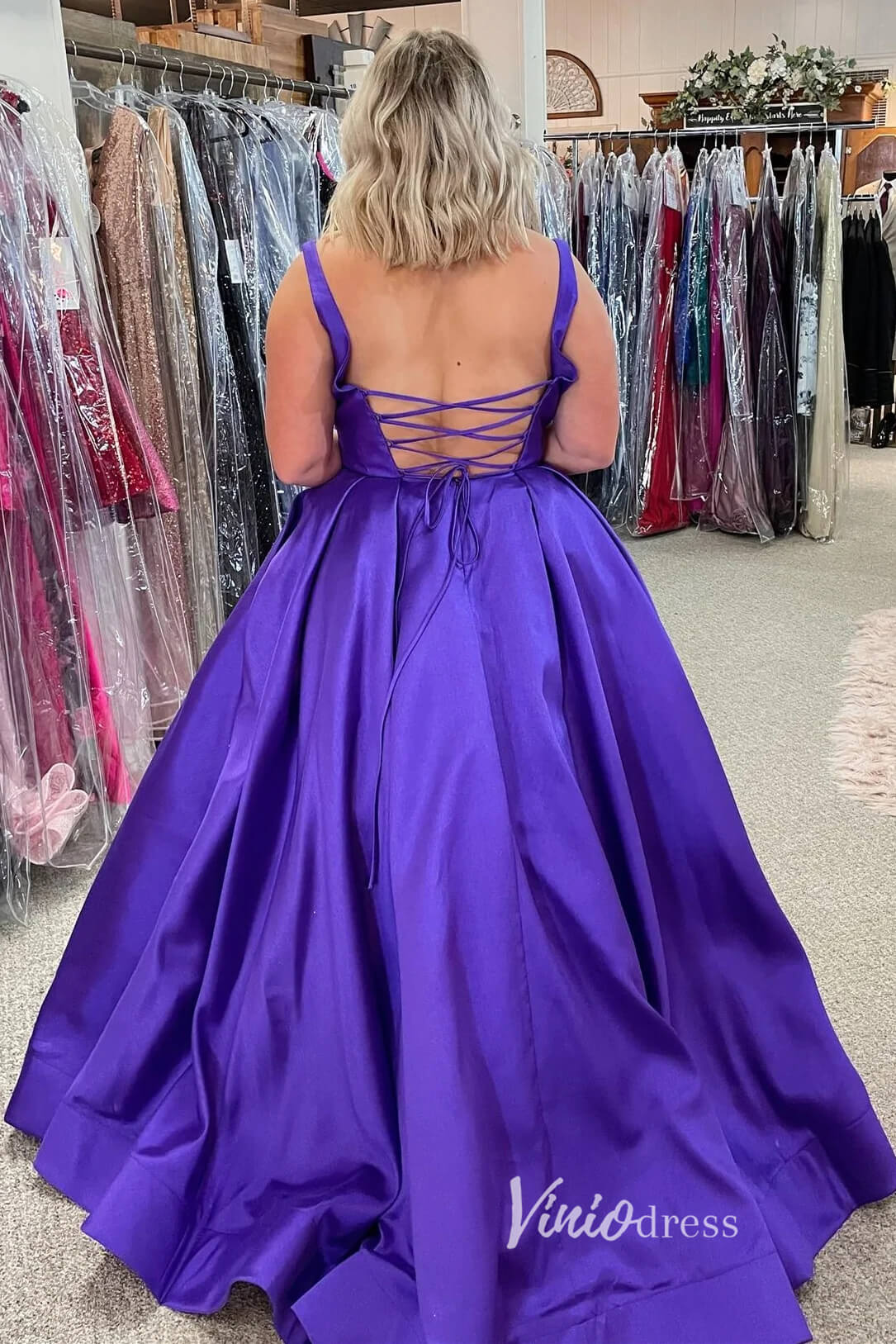 Purple Satin Prom Dresses Spaghetti Strap Formal Gown FD3364-prom dresses 2025 -Viniodress-Purple-Custom Size-