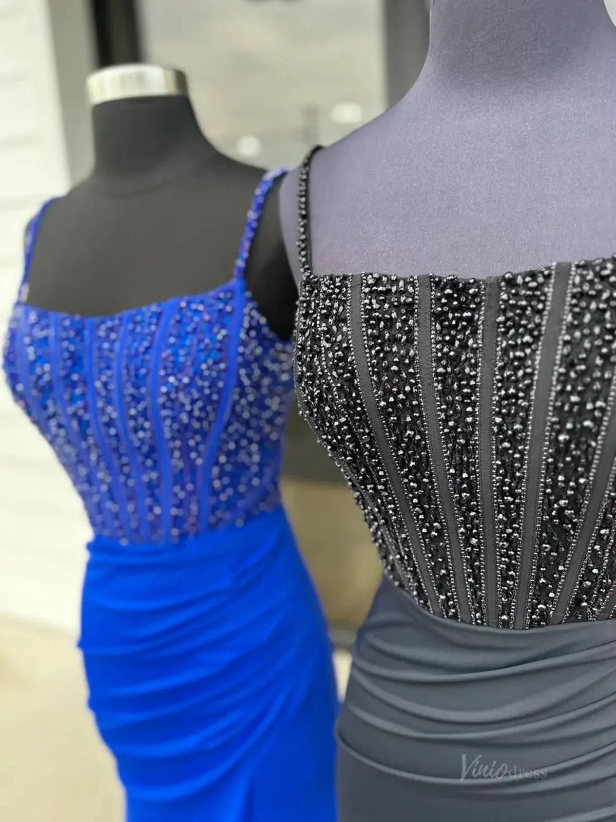 Radiant Satin Mermaid Prom Dresses 2025 with Slit, Spaghetti Strap & Beaded Boned Bodice – FD5060-prom dresses 2025 -Viniodress-Pink-Custom Size-