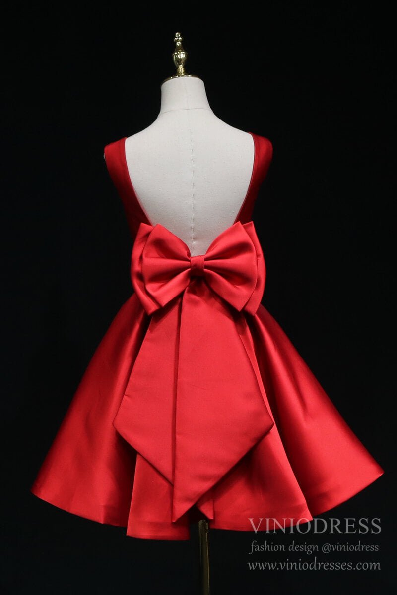 Red Big Bow Homecoming Dresses with Pockets Short Prom Dresses SD1396 –  Viniodress