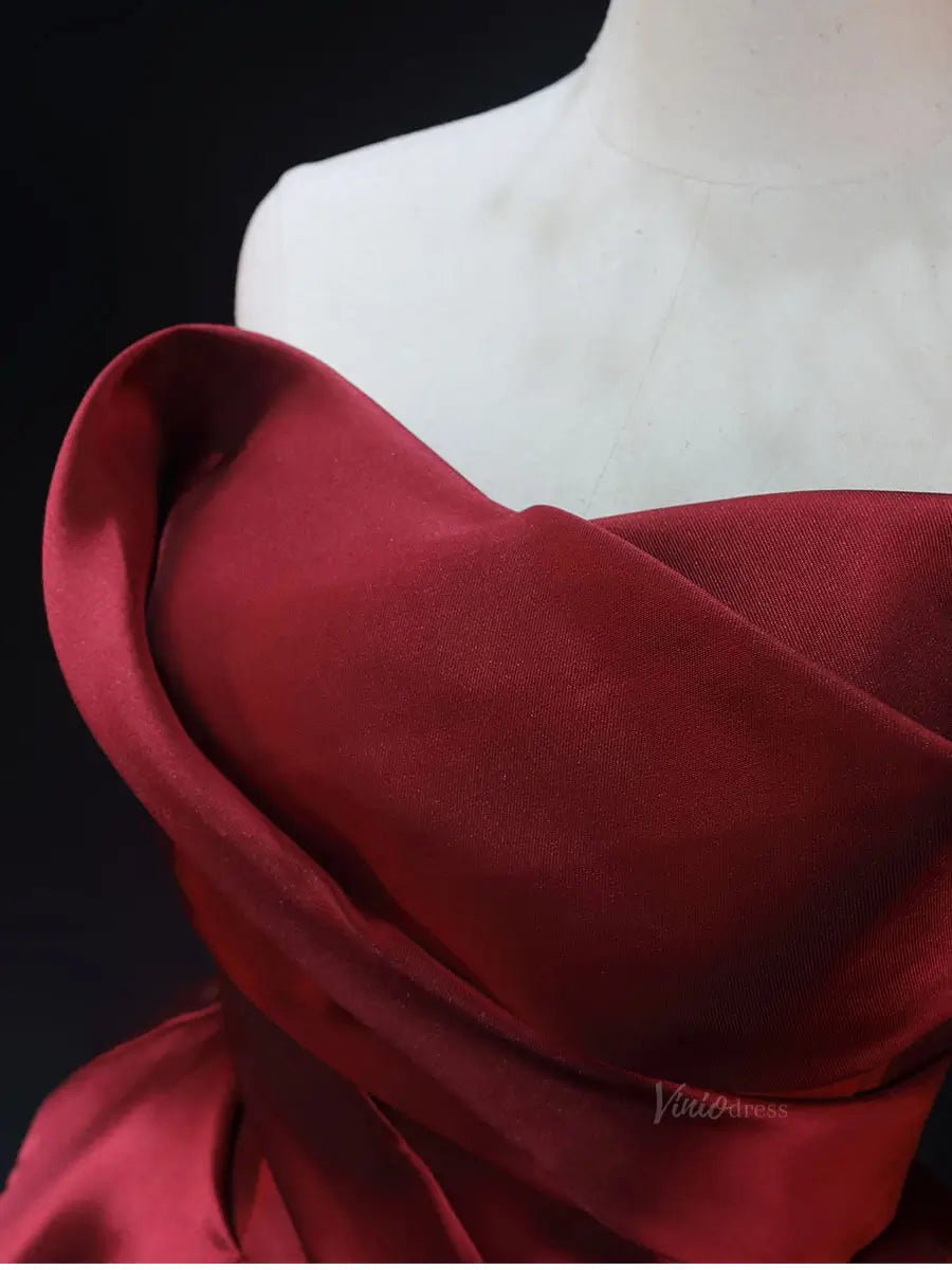 Red Satin Prom Dresses with Overskirt, Off the Shoulder, Quinceanera Dresses SU064-prom dresses 2025 -Viniodress-Red-Custom Size-