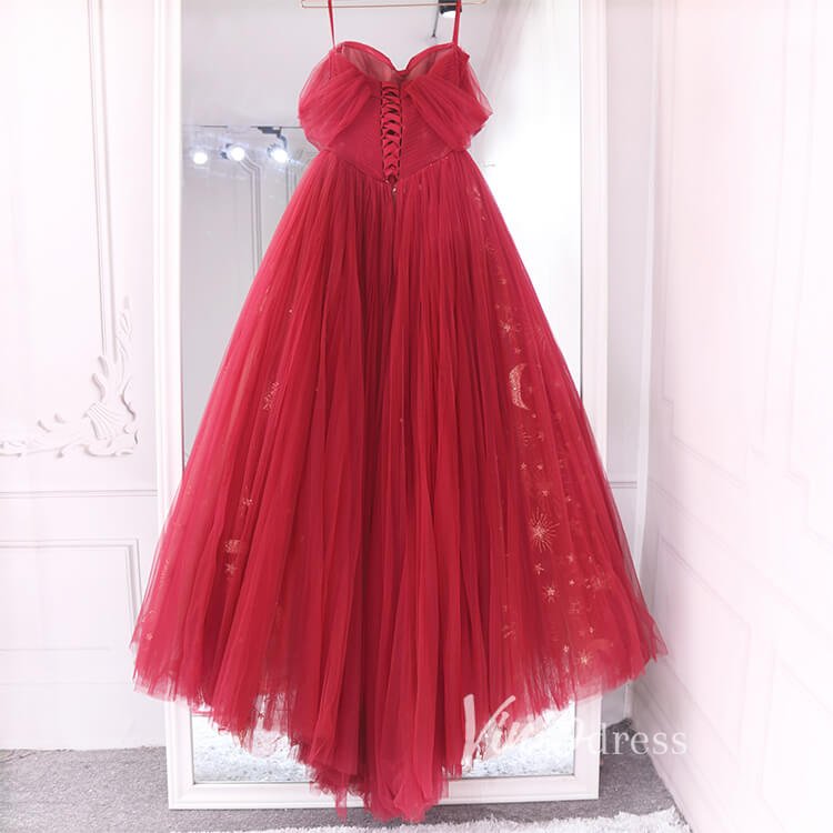 Red Starry Tulle Prom Dresses Off the Shoulder Evening Dress FD3451-prom dresses 2025 -Viniodress-Red-Custom Size-