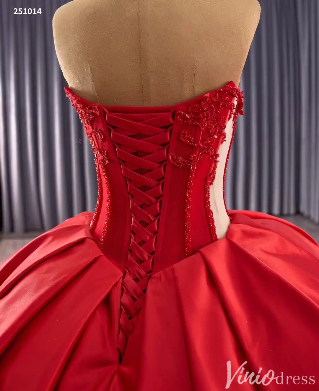 Red Strapless Quinceanera Dress with Lace Corset Bodice and Layered Tulle Skirt – Style 251014-Quinceanera Dresses 2025 -Viniodress-Red-Custom Size-