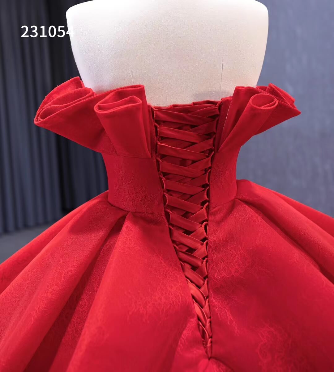 Red Strapless Sweet 16 Ball Gowns Ruffled Wedding Dresses with Flowers 231054-Quinceanera Dresses 2025 -Viniodress-Red-Custom Size-