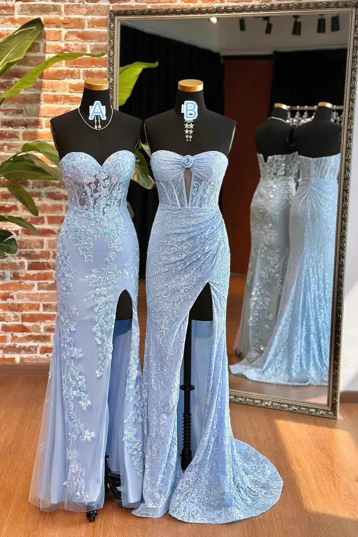 baby blue dress baby shower Light Blue Strapless Lace Prom Dress with Corset Bodice – LP037 – Viniodress