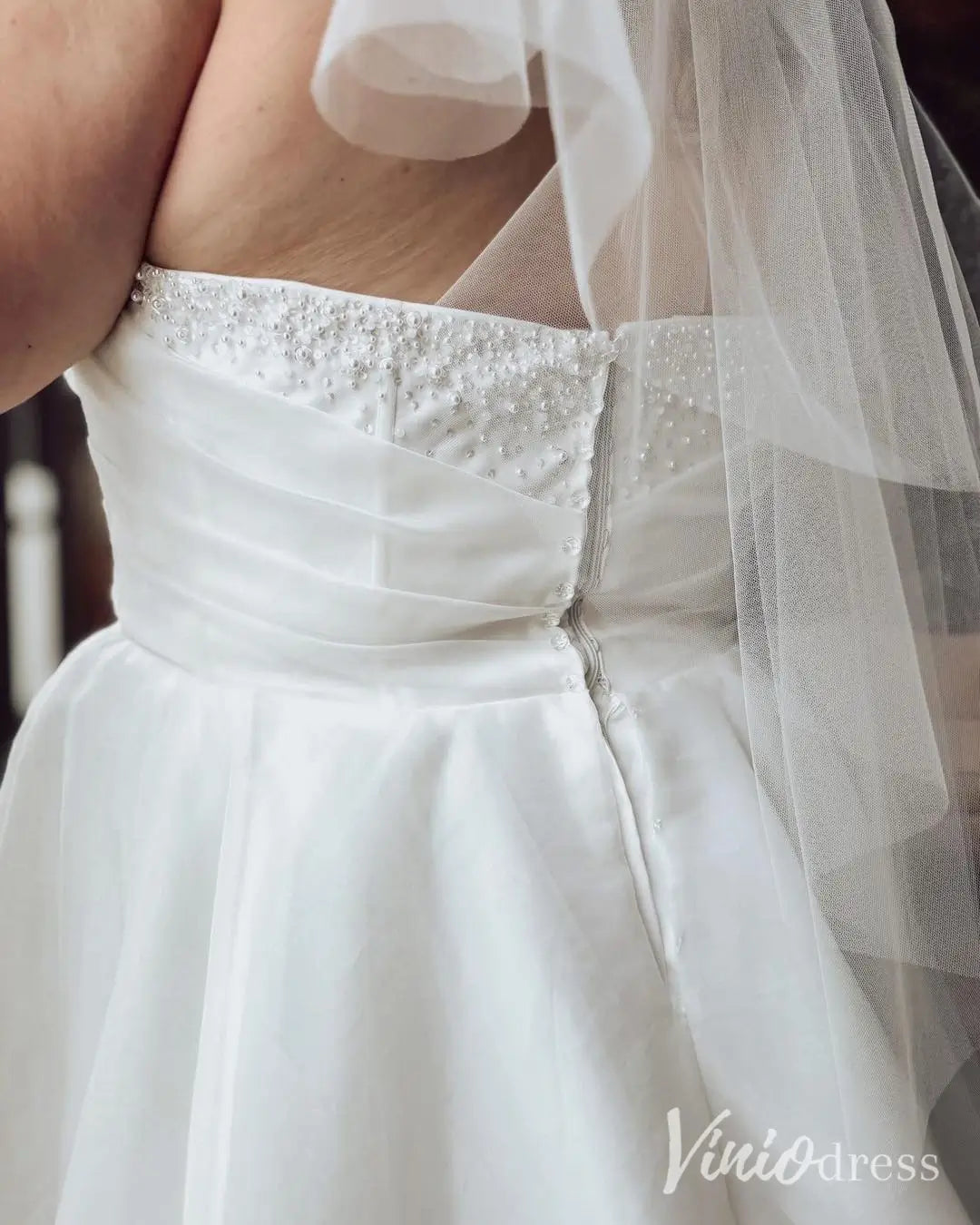 Romantic Plus Size Wedding Dress with Beaded Sweetheart Neckline, Draped Waist and Chapel Train – MS121-wedding dresses 2025 -Viniodress-Ivory-Custom Size-