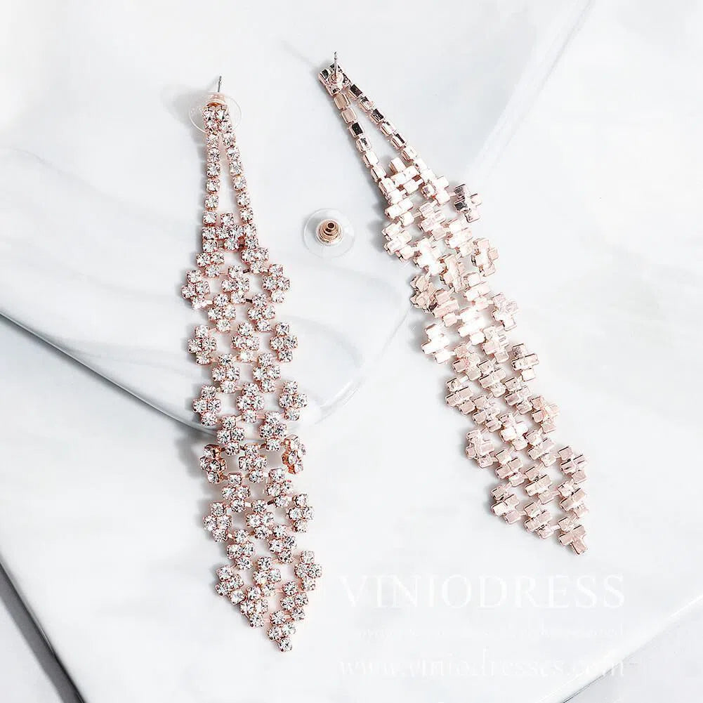 Rose Gold Crystal Drop Earrings Viniodress AC1028-Bridal Jewelry 2025 -Viniodress-Rose Gold-