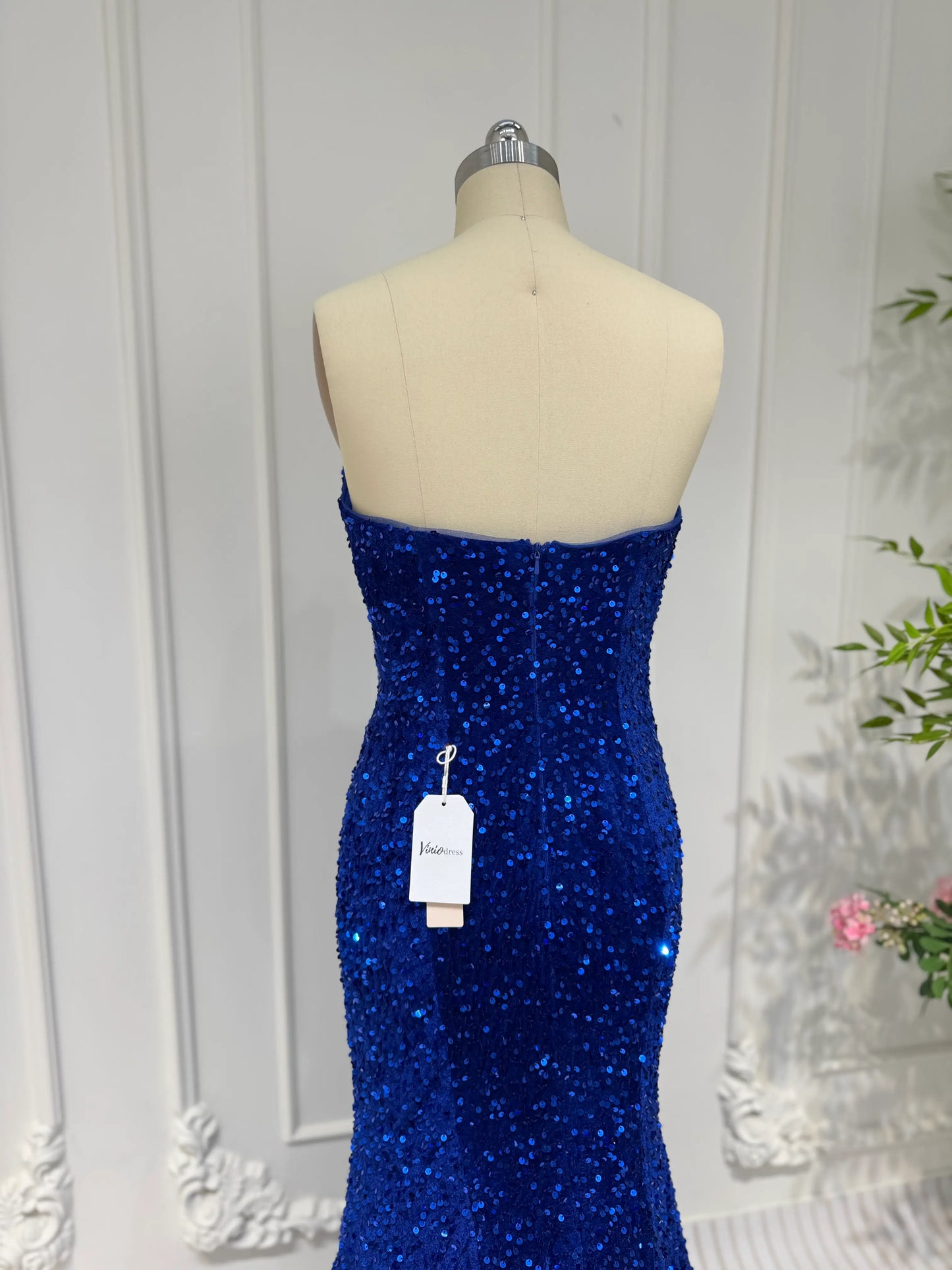 Royal Blue Mermaid Sequin Prom Dresses Strapless Evening Dress FD3311-prom dresses 2025 -Viniodress-Blue-Custom Size-