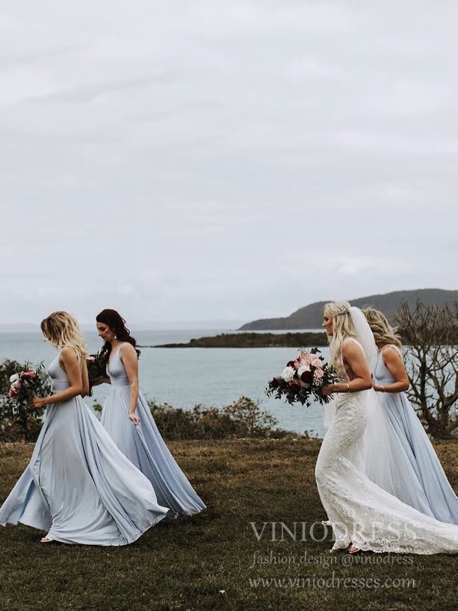 Rustic Wedding Light Blue Long Bridesmaid Dresses with Slit VB1027B-bridesmaid dresses 2025 -Viniodress-Light Blue-Custom Size-