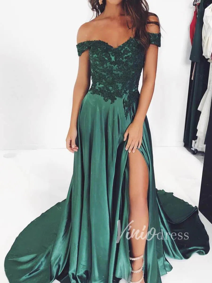 Sexy Emerald Green Satin Formal Dresses with Slit FD1365 Viniodress Sexy Emerald Green Satin Formal Dresses with Slit FD1365 Viniodress