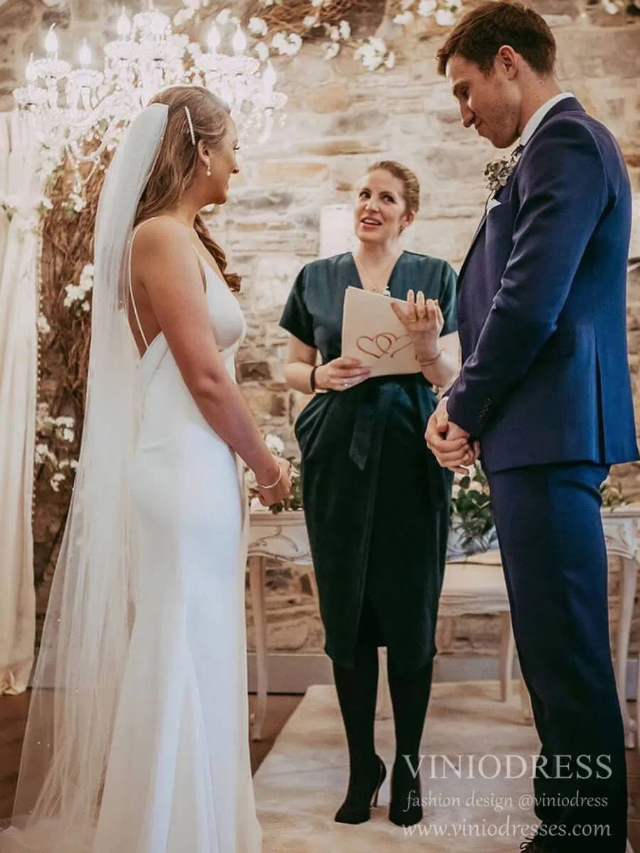 Sheath Minimalist Wedding Dresses Spaghetti Strap Simple Satin Wedding Dress VW1573-wedding dresses 2025 -Viniodress-Ivory-Custom Size-