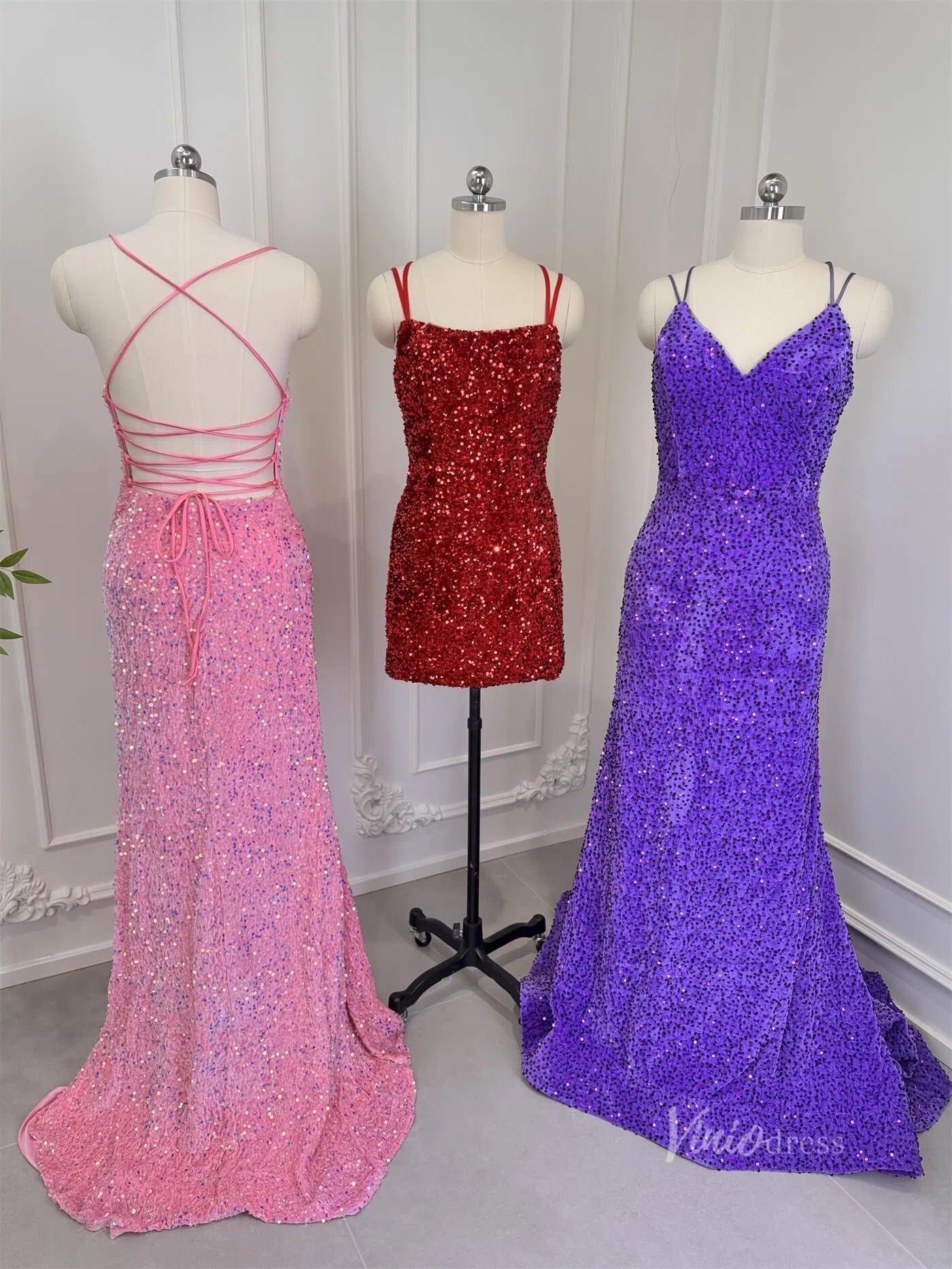 Shiny Sequin Sheath Prom Dresses Pink Evening Dress with Slit 80012-prom dresses 2025 -Viniodress-Pink-Custom Size-
