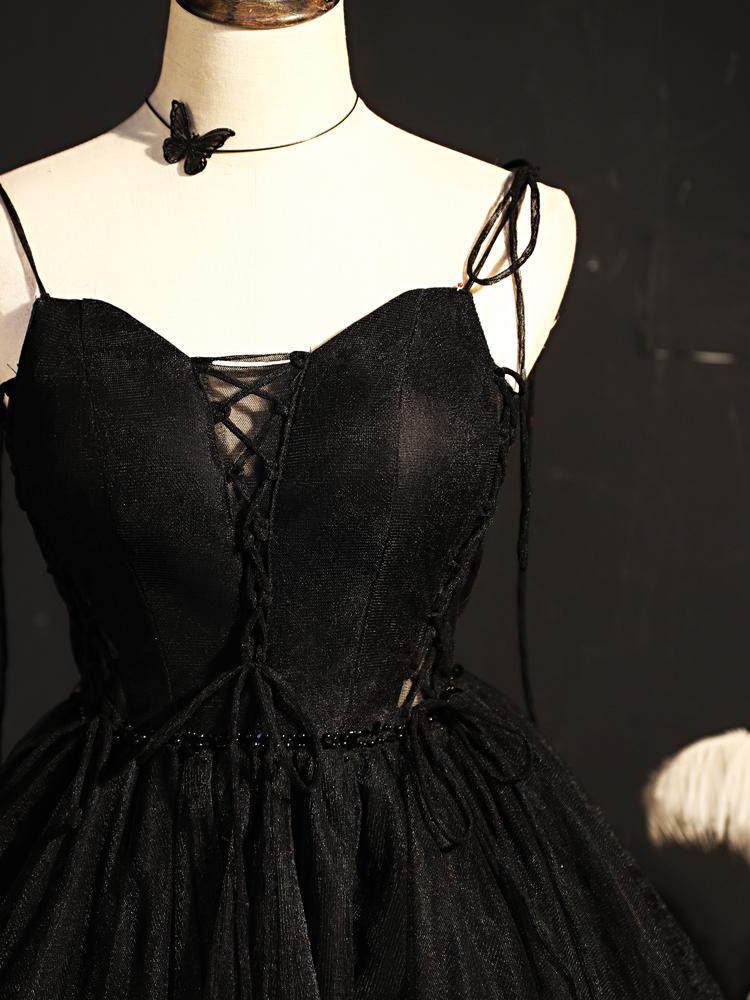 Short Black Homecoming Dresses SpaghettiStrap V-neck Cocktail Dress SD1375-Homecoming Dresses 2025 -VINIODRESS-US2-Black-