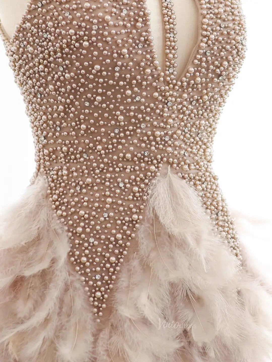 Short Feather Prom Dresses Halter Pearl Black Cocktail Homecoming Dresses BD019-Evening Dresses 2025 -Viniodress-Black-US 2-