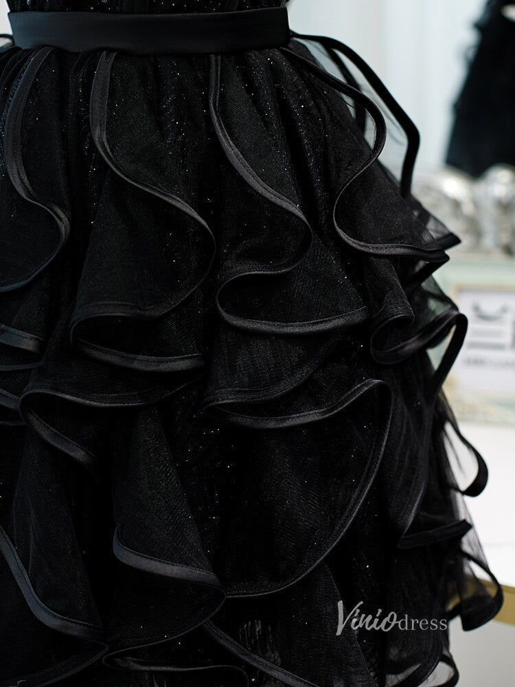 Short Ruffle Party Dress Sparkly Homecoming Dresses SD1403b-Homecoming Dresses 2025 -Viniodress-Black-Custom Size-