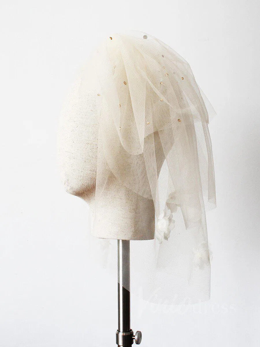 Shoulder Length Champagne Bridal Veils-Bridal Veil 2025 -Viniodress-Champagne-