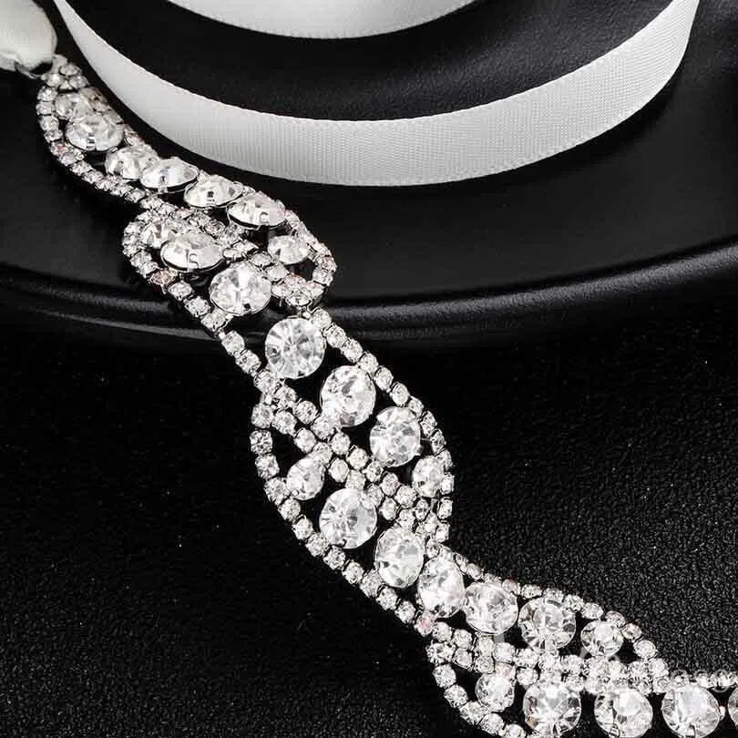 Silver Crystal Bridal Sashes Viniodress AC1045-Sashes & Belts 2025 -Viniodress-Silver-