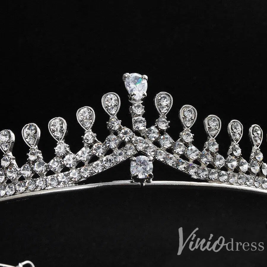 Silver Crystal Princess Tiara Vintage Bridal Tiaras AC1085-Headpieces 2025 -Viniodress-Silver-