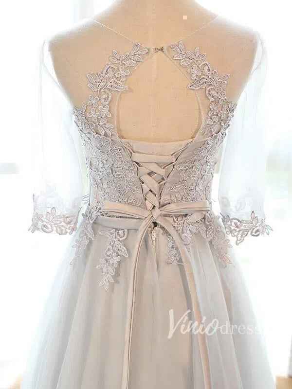 Silver Grey Mother of the Bride Dresses with Sleeves FD1326-formal dresses 2025 -Viniodress-Silver-Custom Size-