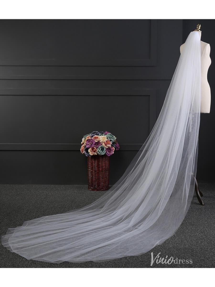 Simple 2 Tier Tulle Long Veil Viniodress-Bridal Veil 2025 -Viniodress-Ivory-