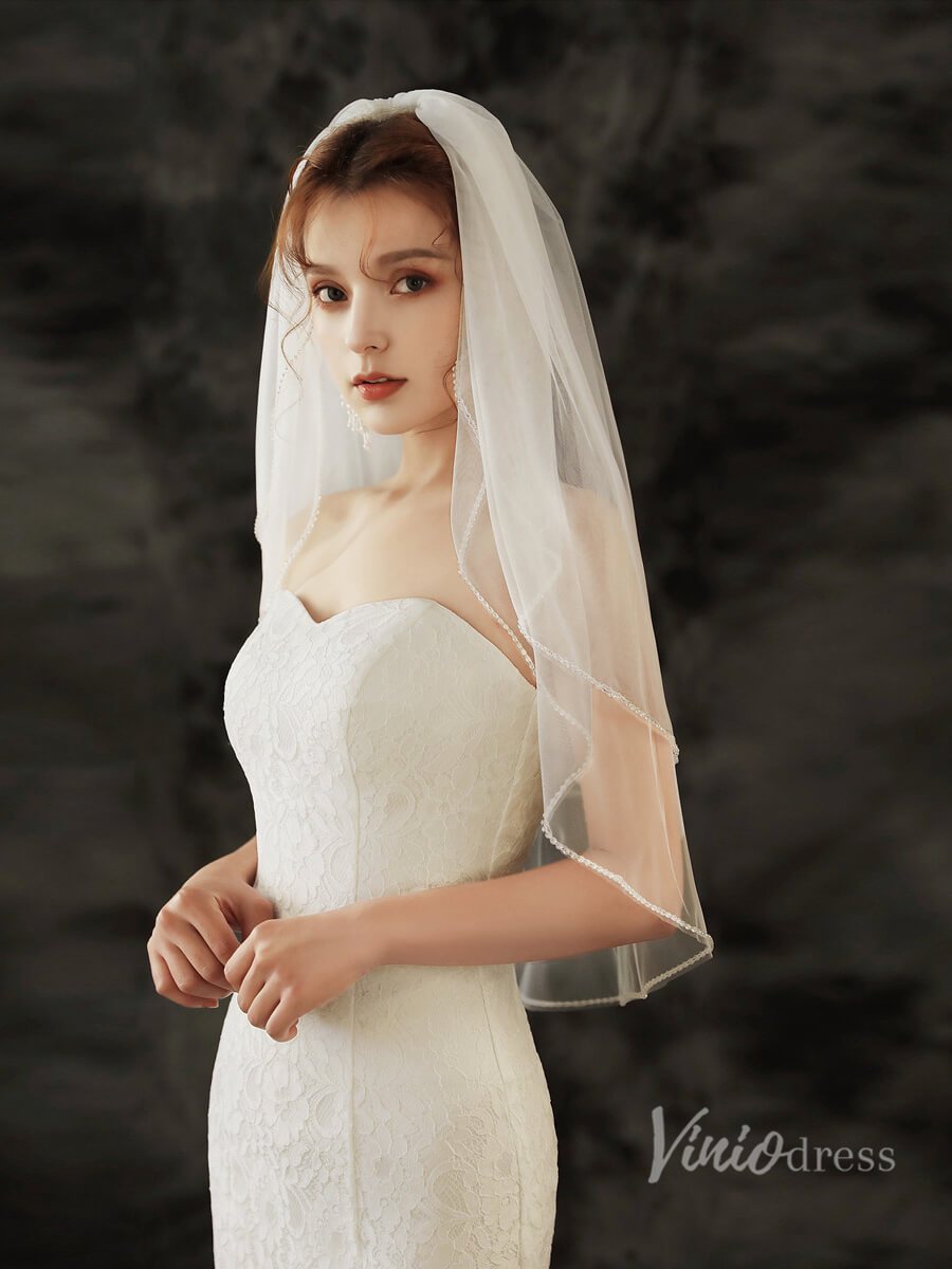 Simple 2 Tier Tulle Short Veil Viniodress TS1919-Bridal Veil 2025 -Viniodress-Ivory-